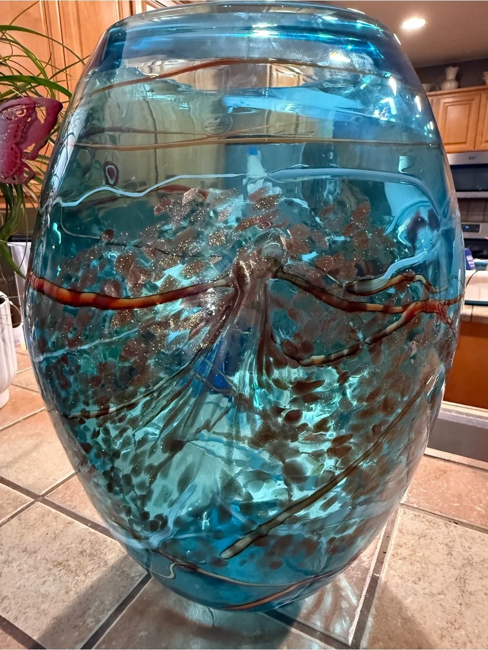 Viz Glass Color Mosaic Large Hand Blown Blue Turquoise Amber White